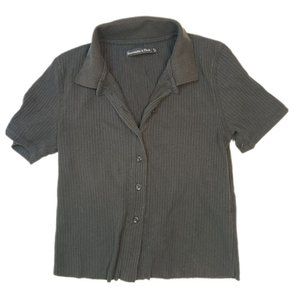 Abercrombie & Fitch Women's Black Ribbed Polo Crop Top Collared Short Sleeve Xxs